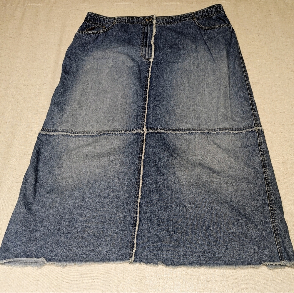 Ralph Lauren Distressed Denim Midi Skirt in Blue